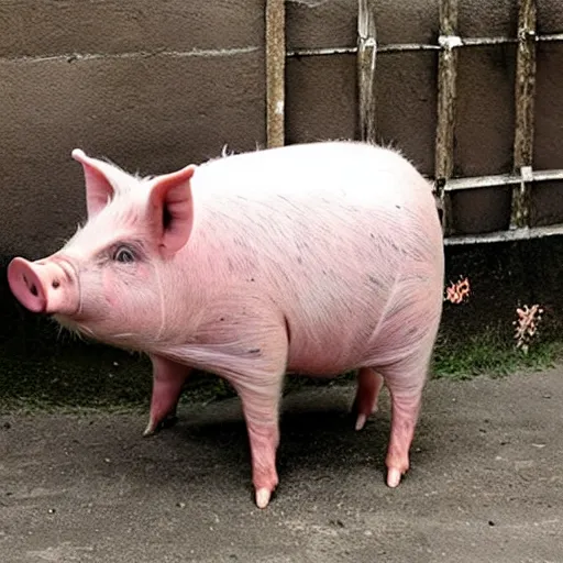 Prompt: pig dressed as a prisoner