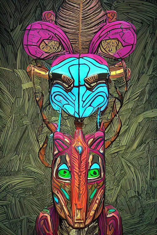 Prompt: totem animal tribal vodoo mask feather gemstone plant global illumination ray tracing hdr that looks like it is from borderlands and by feng zhu and loish and laurie greasley, victo ngai, andreas rocha, john harris