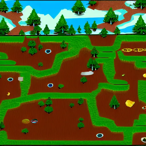 Prompt: nintendo 64 screenshot of a ecology based real time strategy, permaculture, nature, ecosystem, landbuilding