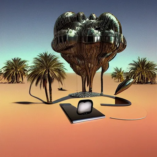 Image similar to hyperrealistic geometric objects in a surreal minimalistic 8 0's dreamscape environment by salvador dali, enormous emoji, highly detailed, 3 d render, octane, beautiful lighting, photorealistic, intricate, elegant, wayne barlowe, water, mirrors, pink doorway, beautiful, masterpiece, trending on artstation, palm tree