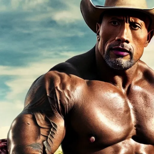 Prompt: Dwayne Johnson as cowboy