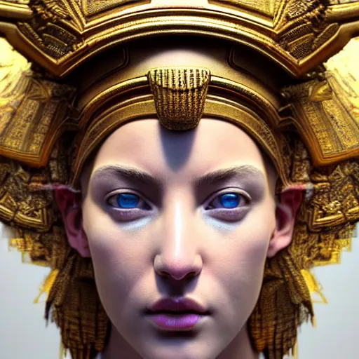 Image similar to hyperrealistic mixed media painting of beautiful goddess Athena, stunning 3d render inspired art by P. Craig Russell and Barry Windsor-Smith, perfect facial symmetry, dim volumetric lighting, 8k octane beautifully detailed render, post-processing, portrait, extremely hyper-detailed, intricate, epic composition, brown eyes, cinematic lighting, masterpiece, trending on artstation, very very detailed, masterpiece, stunning