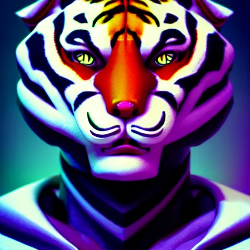 Image similar to exophilia, handsome, tiger alien race, arcana, godlike, harmony artstation