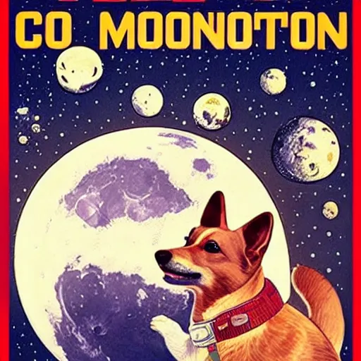 Prompt: retro poster art, corgi cosmonaut on the moon, highly detailed, vintage