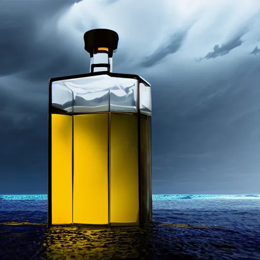 Prompt: an ocean with big waves and a storm inside a bottle, digital painting, high contrast, unreal engine render, volumetric lighting, high détail