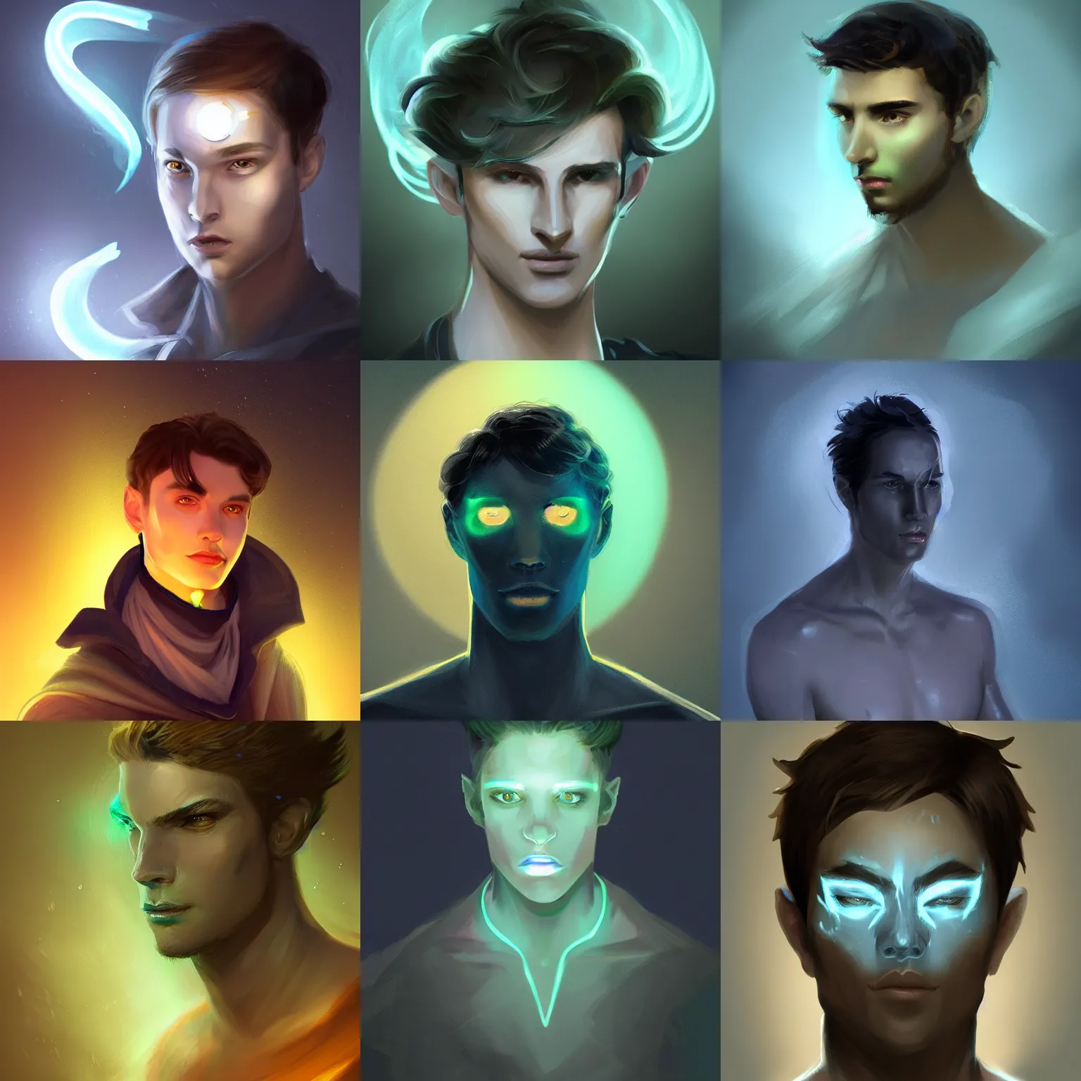 Prompt: bioluminescence portrait of a young male, D&D, fantasy, elegant, pale, highly dvetailed, digital painting, artstation, concept art, smooth, sharp focus, illustration, art by Alberto Scorfano