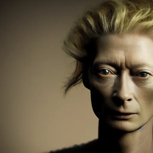 Image similar to closeup studio photograph of tilda swinton mixed with an octopus, dramatic lighting, edited in photoshop