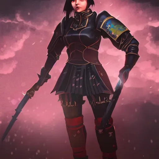 Image similar to Portrait of Sakura Matou. Sister of battle. warhammer 40k setting. Shaded lighting. by Ilya Kuvshinov, Rob Rey, Giuseppe Dangelico Pino. Cinematic. Dark Lighting.