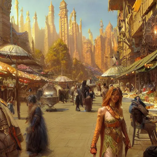 Prompt: The great Bazaar, fantasy art by Donato Giancola, Craig Mullins, digital art, trending on artstation