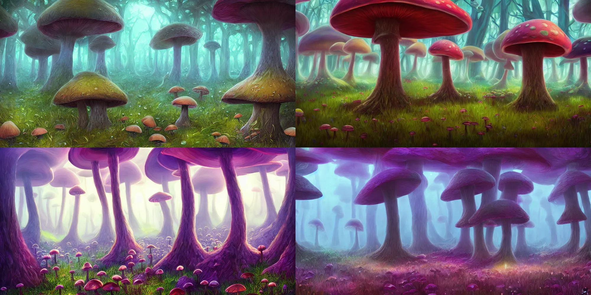 Prompt: lucid dream style mushroom forest, trending on artstation, digital painting, epic lighting