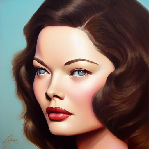 Image similar to young beautiful Gene Tierney color studio publicity photo , tight face shot portrait, highly detailed, painting, artstation, concept art, illustration, art , by graydon parrish