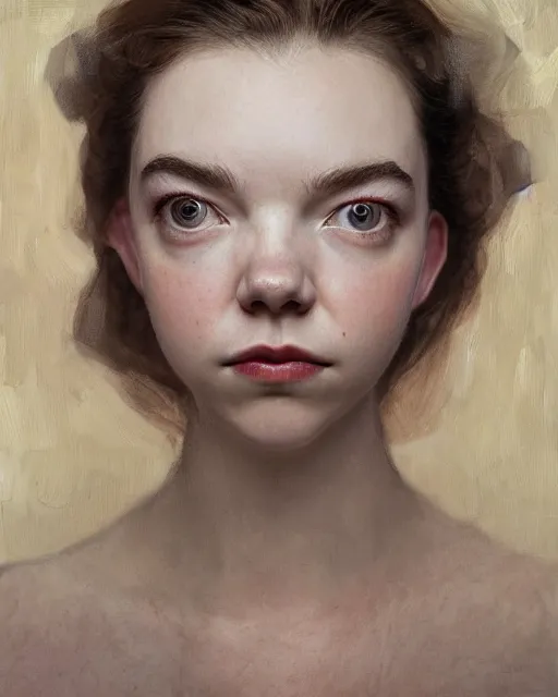 Image similar to cinematic portrait of anya taylor - joy in a queen's gambit, intricate, elegant, by alyssa monks, highly detailed, symmetrical face, fine details, masterpiece, trending on artstation