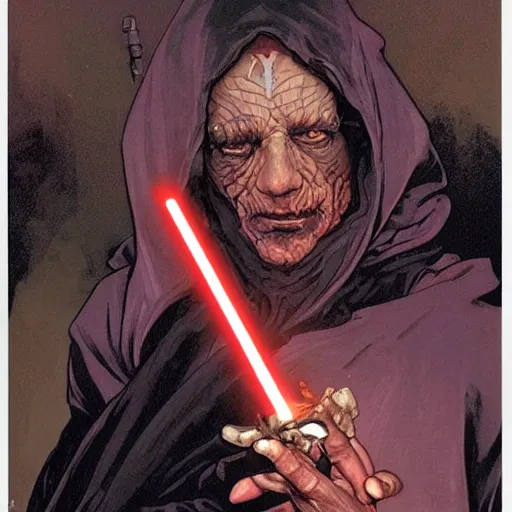 Image similar to crackhead sith lord smoking crack cocaine by mcfarlane, alphonse mucha, artgerm and greg rutkowski and magali villeneuve. drug addicts