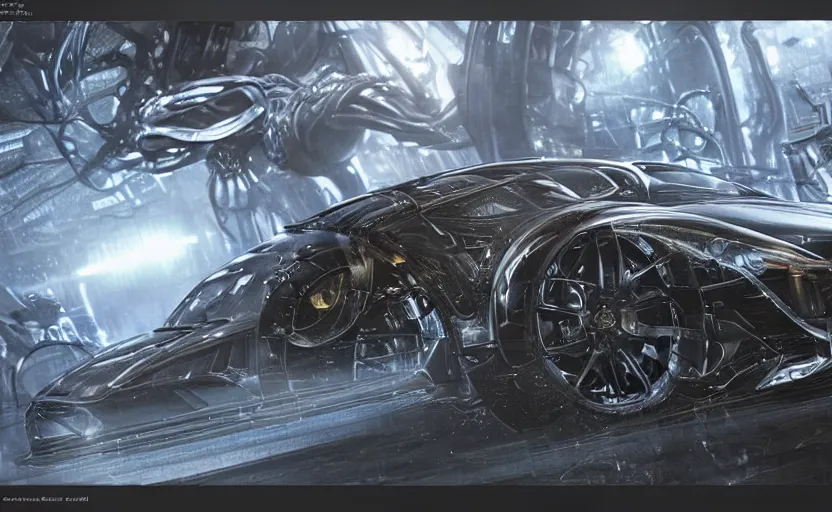 Image similar to sport car, hyperrealistic mixed media, stunning 3d render inspired art by P. Craig Russell and Barry Windsor-Smith + perfect facial symmetry + dim volumetric lighting, 8k octane beautifully detailed render, post-processing, extremely hyperdetailed, intricate futuristic mechanic parts, epic composition, grim yet sparkling atmosphere, cinematic lighting + masterpiece, trending on artstation