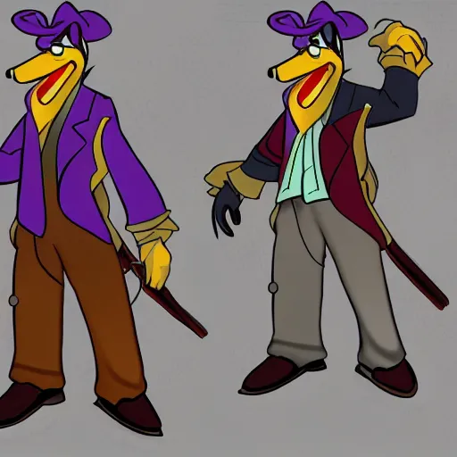 Image similar to character concept art, baroque darkwing duck fighting crime