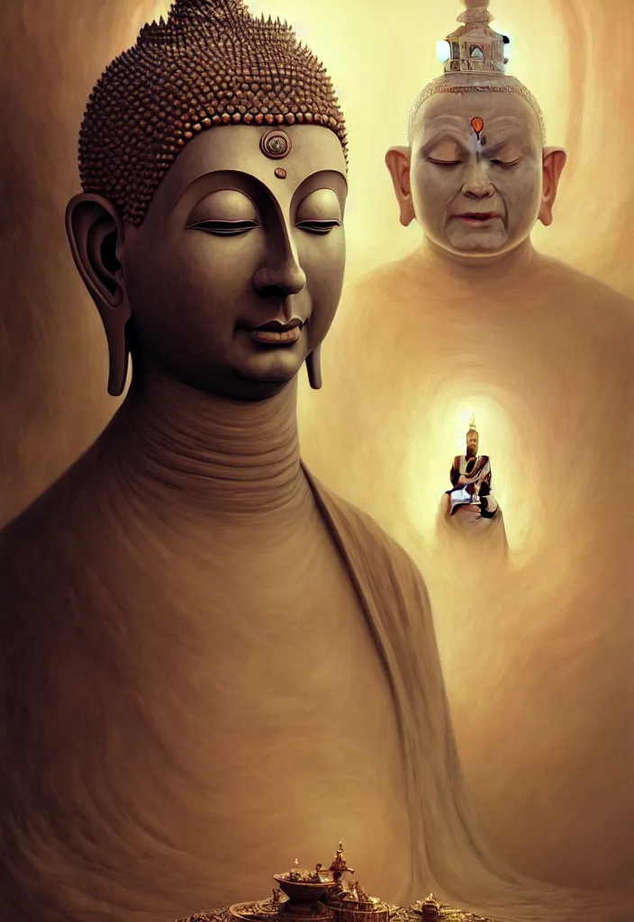 Prompt: gediminas pranckevicius portrait and fullbody of an buddha enlightened person desert lich pharaoh, ultra realistic, concept art, intricate details, eerie, highly detailed, photorealistic, octane render, 8 k, unreal engine. art by artgerm and greg rutkowski and charlie bowater and magali villeneuve and alphonse mucha