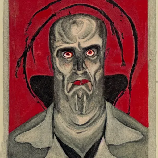 Image similar to portrait of alexander abdulov, with a red eyes, satanic body, head of old man, in blood of sinners, hellish style