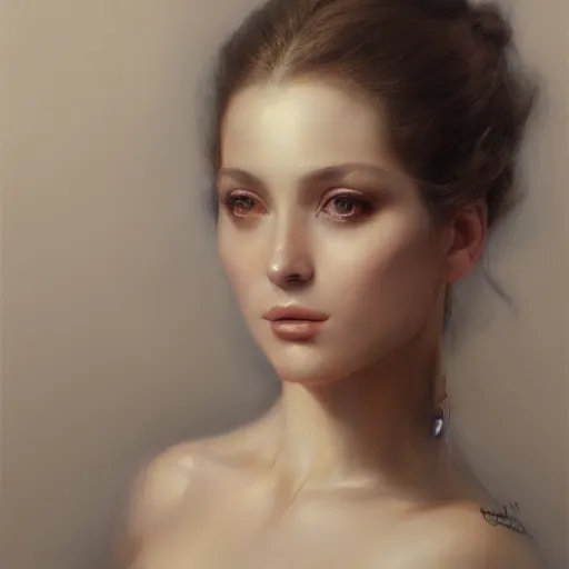 Image similar to a beautiful portrait painting of a glamorous actress, masterpiece by famous artist nasreddine dinet and eugene de blaas and greg rutkowski and artgerm and wlop, path tracing, intricate, elegant, highly detailed, digital painting, artstation, concept art, smooth, sharp focus