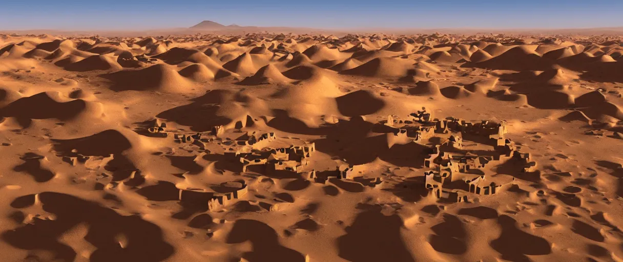 Prompt: an epic castle city standing in Sahara Desert in winter, warm lighting, by Michelangelo