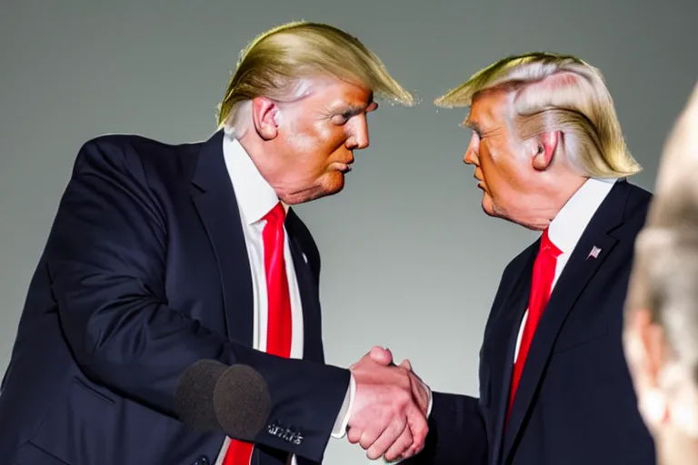 Image similar to press photo of donald trump shaking hands with a gray alien