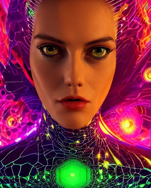 Image similar to a powerful energy psychedelic matrix woman, by alexander fedosav, hyper detailed digital matte painting, concept art, hyperrealism, 1 6 k resolution, cinema 4 d, 8 k resolution, trending on artstation, behance hd, a masterpiece, by stephan martiniere, particles, cel - shaded, power bright neon energy, by david a. hardy,