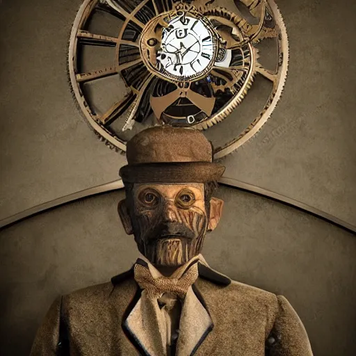Image similar to the clockwork man, hd photorealistic image