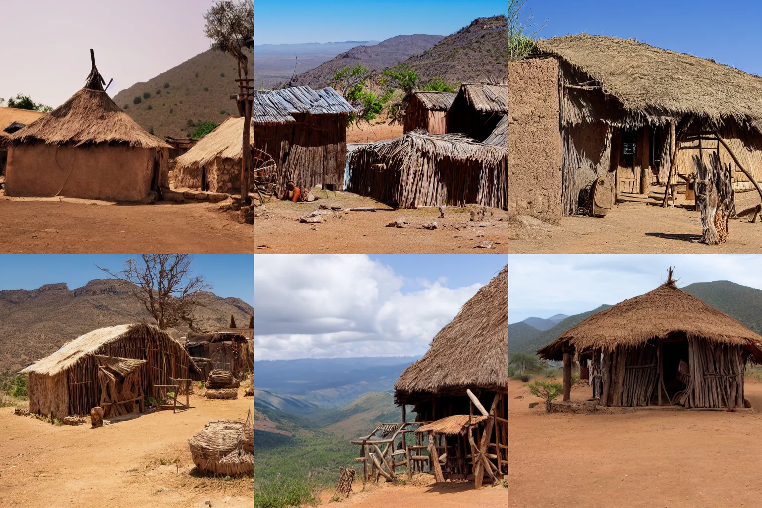 Prompt: old West African village on top of a mountain