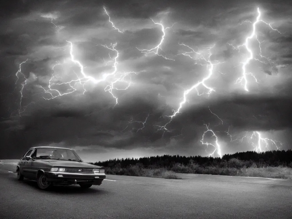 car being struck by lightning, twin peaks, Stable Diffusion OpenArt