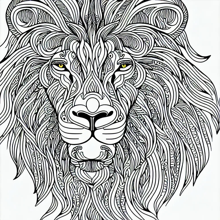 Image similar to beautiful lion, ornamental, fractal, line art, vector, outline, simplified, colouring page