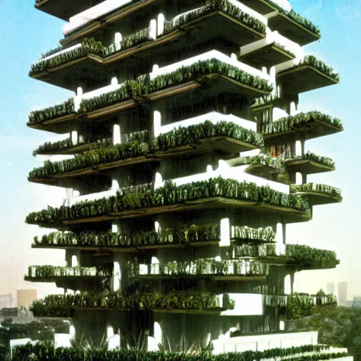 Image similar to frank lloyd wright hanging gardens of babylon futurepunk