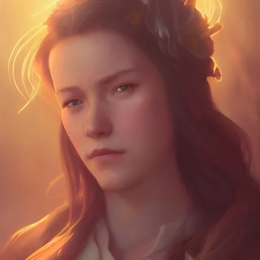 Image similar to Elegant Aerith Gainsborough portrait, atmospheric lighting, painted, intricate, volumetric lighting, beautiful, golden hour, sharp focus, ultra detailed, by Leesha Hannigan, Ross Tran, Thierry Doizon, Kai Carpenter,Ignacio Fernández Ríos