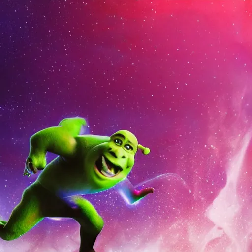 Prompt: shrek doing ballet, clouds, nebulae, starburst, neon colors, dreamy, phone wallpaper, 4 k, unreal engine, artstation, colorful, beautiful