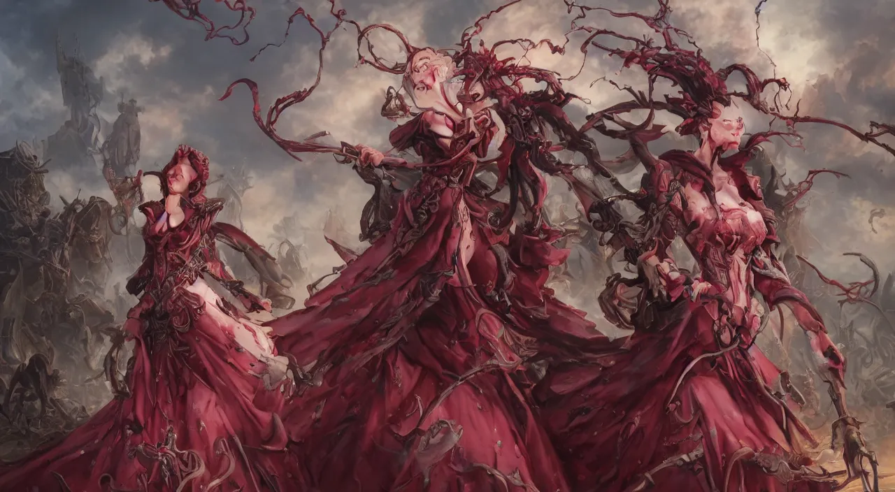Prompt: shalltear bloodfallen with her army behind her, detailed, centered, digital painting, artstation, concept art, donato giancola, joseph christian leyendecker, wlop, boris vallejo, breathtaking, 8 k resolution, extremely detailed, beautiful, establishing shot, artistic, hyperrealistic, beautiful face, octane render, cinematic lighting, dramatic lighting, masterpiece