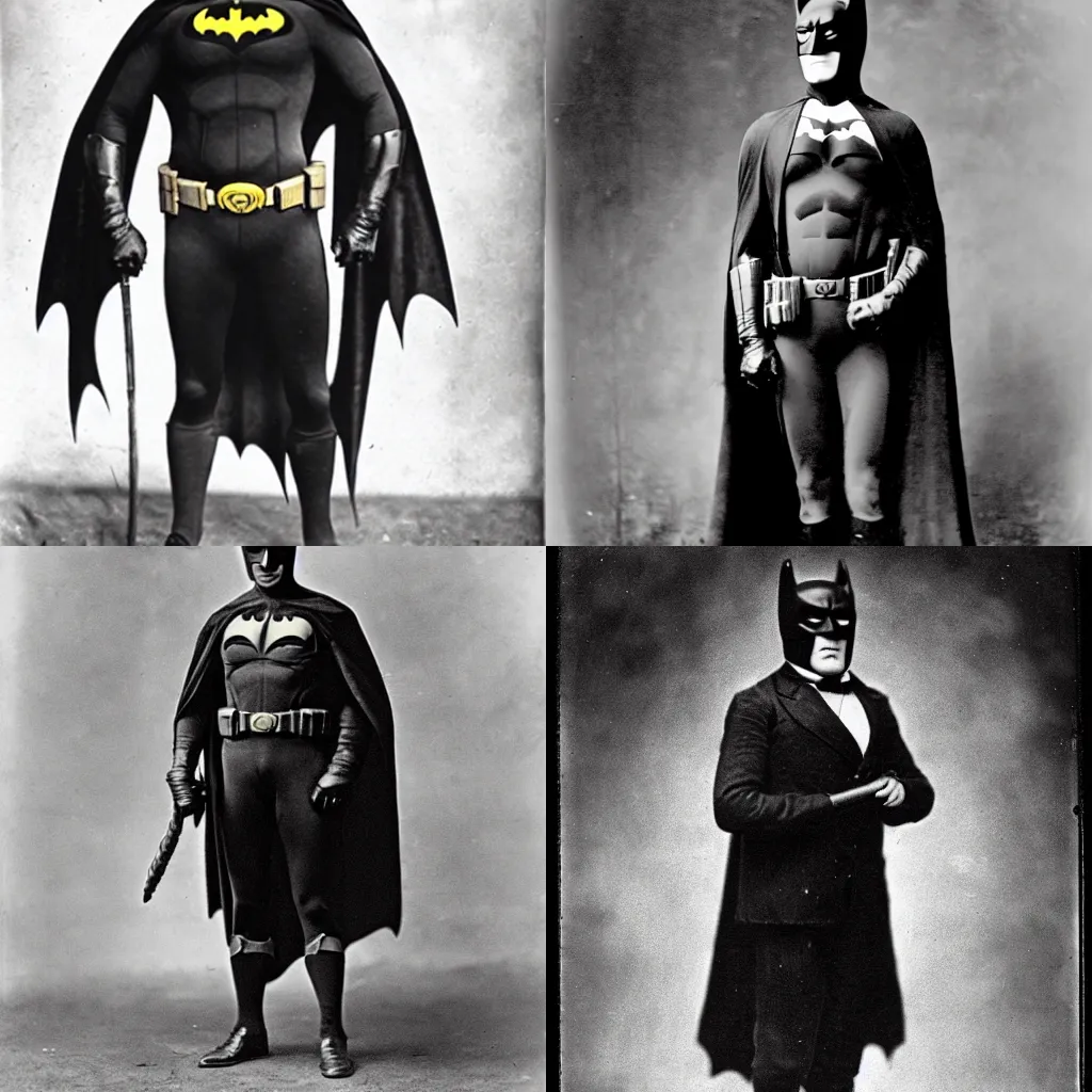 Prompt: batman photographed in the 1890s, full body