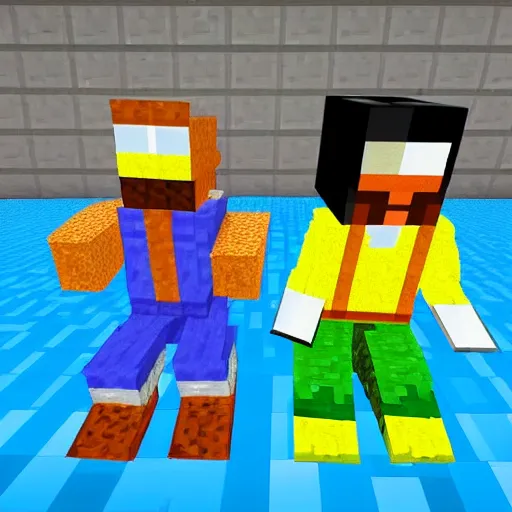 Prompt: Bert and Ernie in minecraft