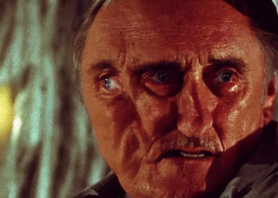 Image similar to Film still of Dennis Hopper in Twin Peaks (1990), evil in the Black Lodge from Twin Peaks, eerie lynchian photography