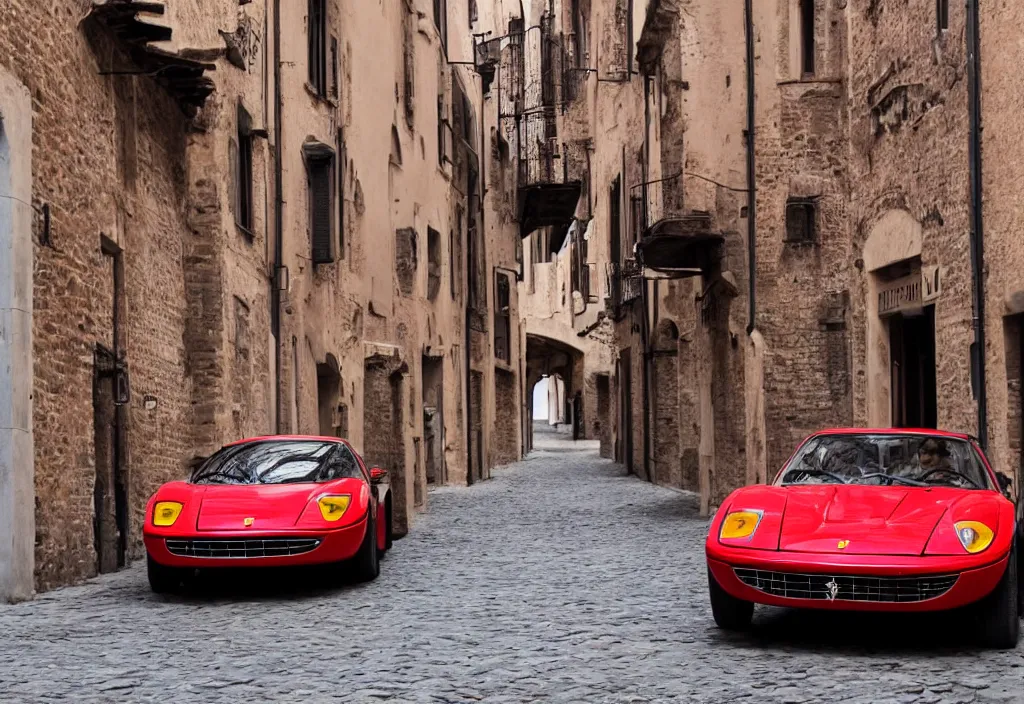 Image similar to ferrari in an old town