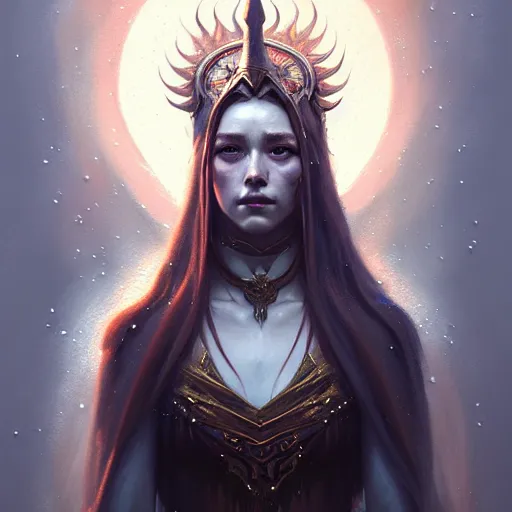 Image similar to Priestess, female, fantasy, flames, frost, dramatic, intricate, elegant, highly detailed, digital painting, artstation, concept art, smooth, sharp focus, illustration, octane render, art by Leesha Hannigan, Ross Tran, Thierry Doizon, Kai Carpenter, Ignacio Fernández Ríos