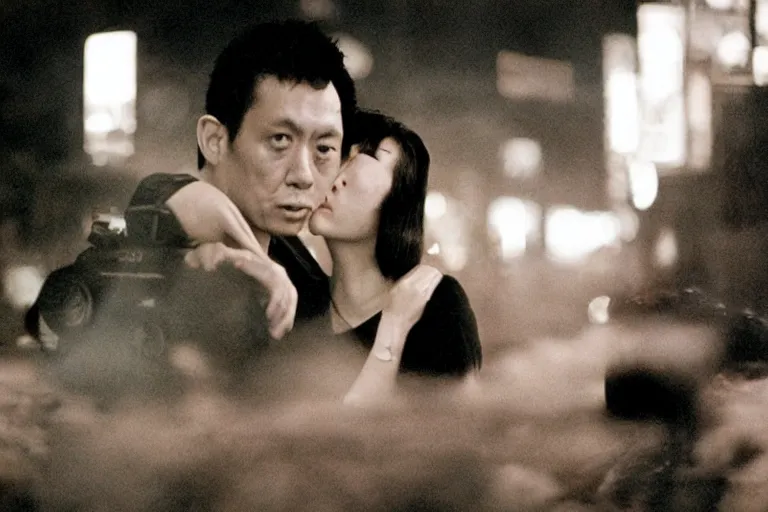 Image similar to wong kar wai love movie scene. 2 0 mm lens