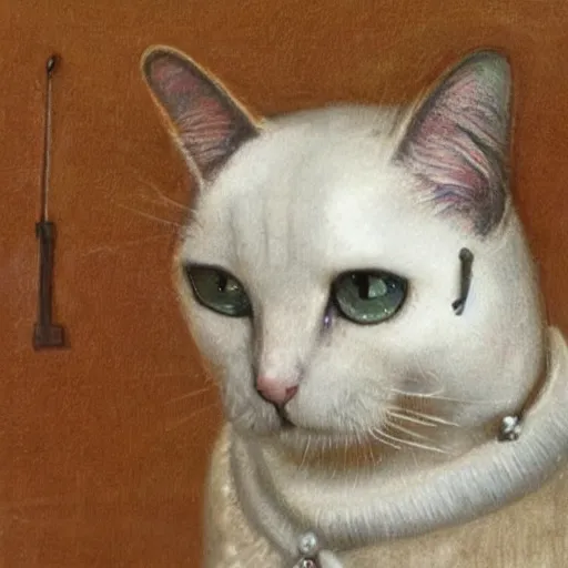 Image similar to a cat wearing a Pearl Earring by Johannes Vemeer,