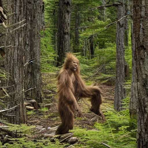 Prompt: National Geographic photo of Sasquatch in the forest
