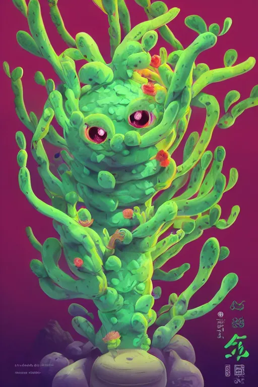 Image similar to roots cactus sushi cristal smurf ghost creature animal sushi cristal very big eye roots cactus elemental flush of force nature micro world fluo fishscale, behance hd by jesper ejsing, by rhads, makoto shinkai and lois van baarle, ilya kuvshinov, rossdraws radiating a glowing aura global illumination ray tracing hdr