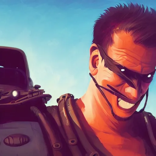 Image similar to face icon stylized minimalist mad max 2 : the road warrior, loftis, cory behance hd by jesper ejsing, by rhads, makoto shinkai and lois van baarle, ilya kuvshinov, rossdraws global illumination