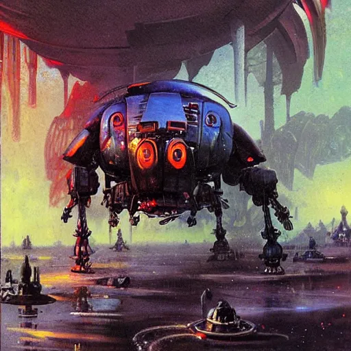 Image similar to a large anthropomorphic beetle shaped mecha by paul lehr and moebius