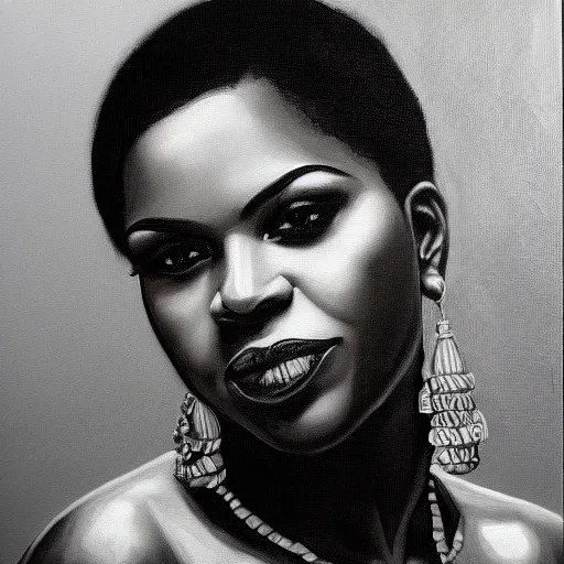 Prompt: oil painting portrait of Donda West, black and white, dramatic