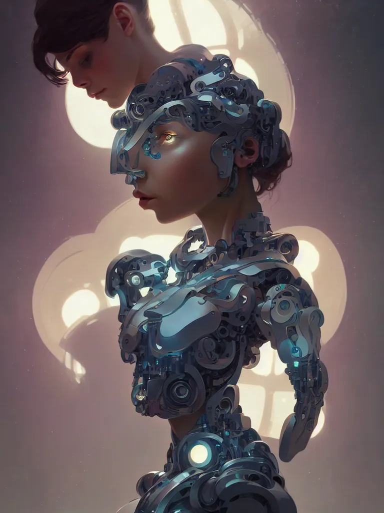 Image similar to a beautiful cyborg girl, fantasy, portrait, sharp focus, intricate, elegant, digital painting, artstation, matte, highly detailed, concept art, illustration, ambient lighting, art by ilya kuvshinov, artgerm, Alphonse mucha, and Greg Rutkowski