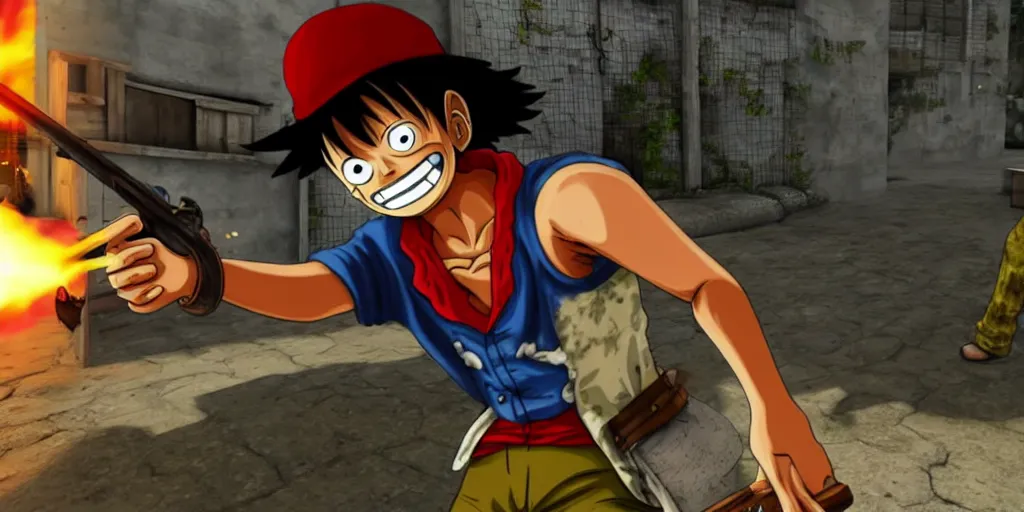 Image similar to Screenshot of Luffy appearing in a CS:GO match