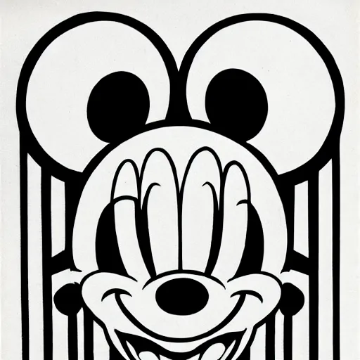 Image similar to Mickey Mouse with three eyes, symmetrical, 1930's illustration