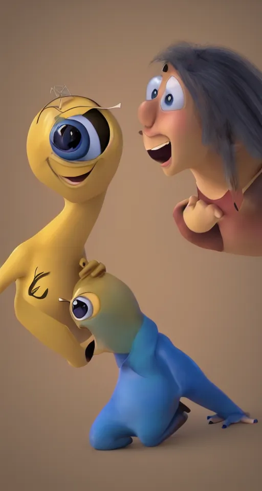 Image similar to loving couple, other dimension, golden ratio, pixar style, rendering, 4 k