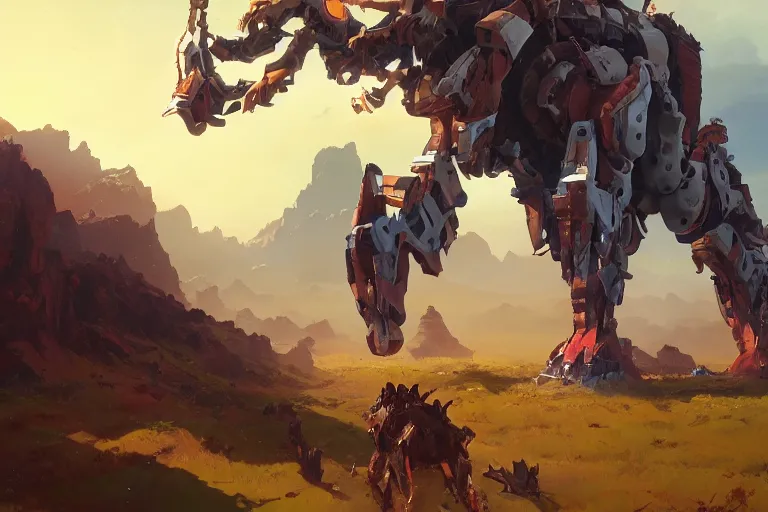 Image similar to grimhorn fanghorn machine mecha animal beast robot of horizon forbidden west horizon zero dawn bioluminiscence, behance hd by jesper ejsing, by rhads, makoto shinkai and lois van baarle, ilya kuvshinov, rossdraws global illumination